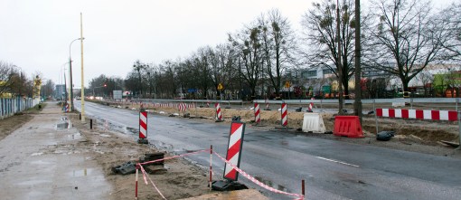 Budowa linii tramwajowej na ulicy Towarowej (2 stycznia 2015)