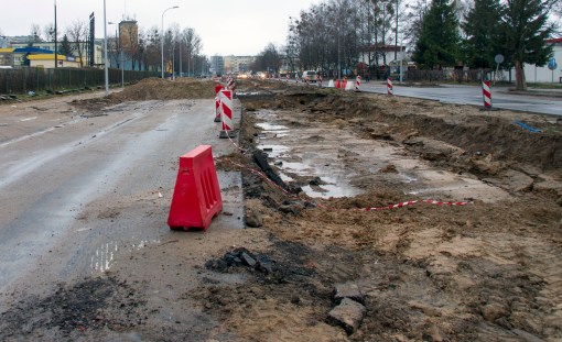 Budowa linii tramwajowej na ulicy Towarowej (2 stycznia 2015)