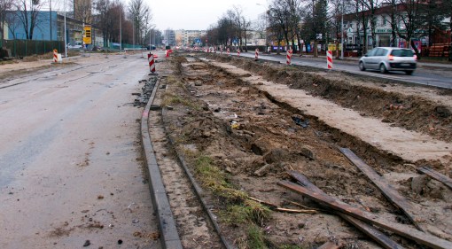 Budowa linii tramwajowej na ulicy Towarowej (2 stycznia 2015)