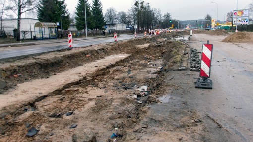 Budowa linii tramwajowej na ulicy Towarowej (2 stycznia 2015)