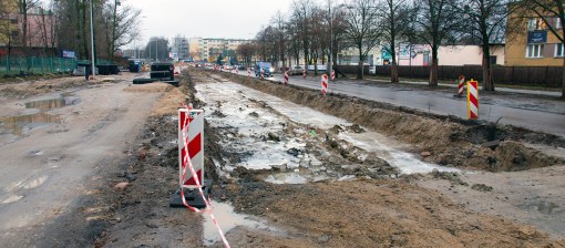 Budowa linii tramwajowej na ulicy Towarowej (2 stycznia 2015)