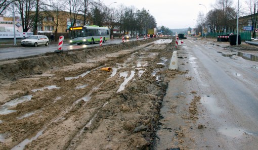 Budowa linii tramwajowej na ulicy Towarowej (2 stycznia 2015)