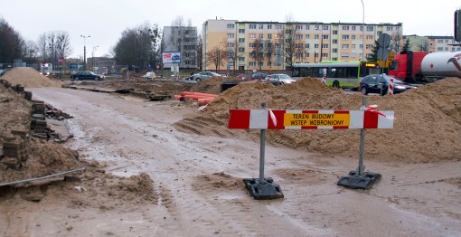 Budowa linii tramwajowej na ulicy Towarowej (2 stycznia 2015)
