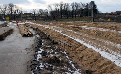 Budowa linii tramwajowej przy ulicy Tuwima (2 stycznia 2015)