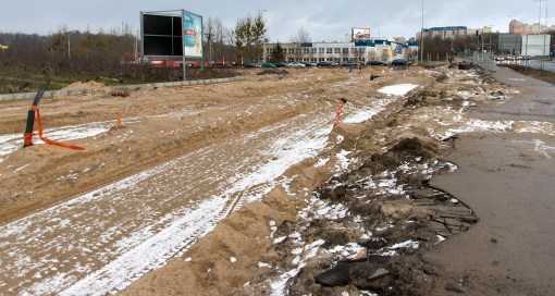 Budowa linii tramwajowej przy ulicy Tuwima (2 stycznia 2015)