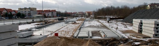 Budowa linii tramwajowej przy ulicy Witosa (2 stycznia 2015)