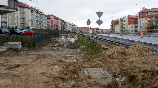 Budowa linii tramwajowej przy ulicy Witosa (2 stycznia 2015)