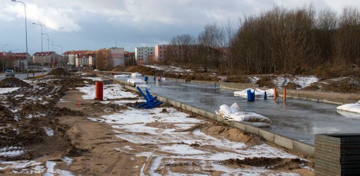 Budowa linii tramwajowej przy ulicy Witosa (2 stycznia 2015)