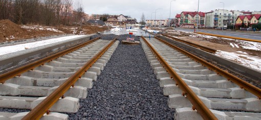 Budowa linii tramwajowej przy ulicy Witosa (2 stycznia 2015)