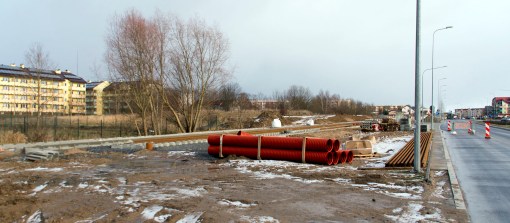 Budowa linii tramwajowej przy ulicy Witosa (2 stycznia 2015)
