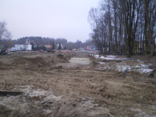 Budowa linii tramwajowej przy alei Sikorskiego (15 lutego 2015)