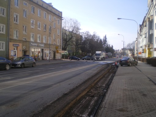 Budowa linii tramwajowej w ulicy Kościuszki (8 marca 2015)