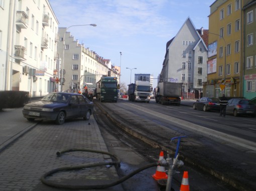 Budowa linii tramwajowej w ulicy Kościuszki (8 marca 2015)