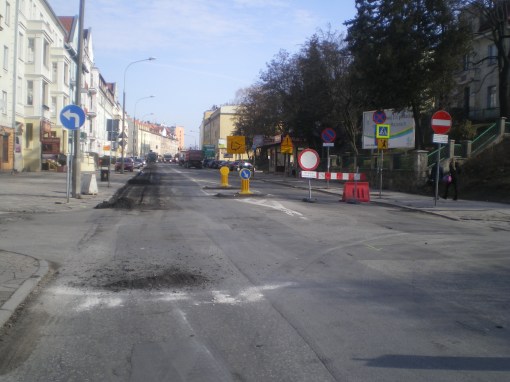 Budowa linii tramwajowej w ulicy Kościuszki (8 marca 2015)