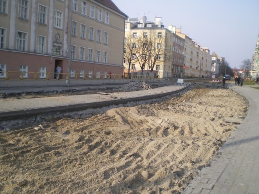 Budowa linii tramwajowej w ulicy Kościuszki (20 marca 2015)