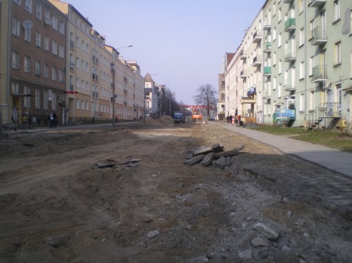 Budowa linii tramwajowej w ulicy Kościuszki (20 marca 2015)