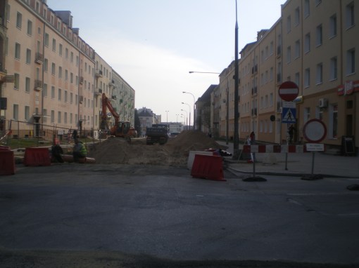 Budowa linii tramwajowej w ulicy Kościuszki (20 marca 2015)