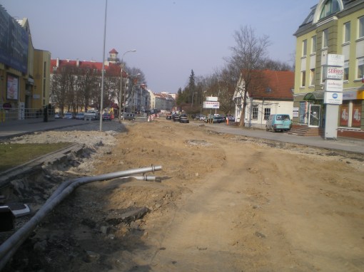 Budowa linii tramwajowej w ulicy Kościuszki (20 marca 2015)