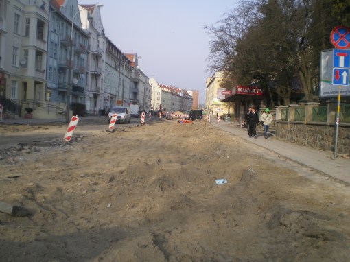 Budowa linii tramwajowej w ulicy Kościuszki (20 marca 2015)