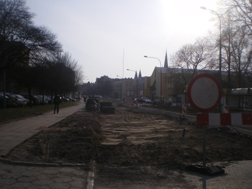 Budowa linii tramwajowej w ulicy Kościuszki (20 marca 2015)