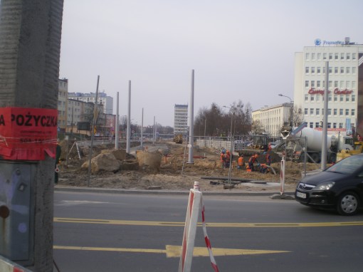 Budowa linii tramwajowej na placu Ofiar Katynia (20 marca 2015)