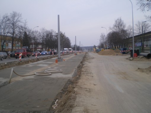Budowa linii tramwajowej w ulicy Towarowej (20 marca 2015)