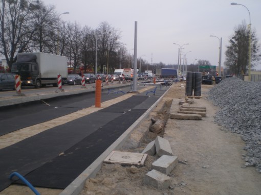 Budowa linii tramwajowej w ulicy Towarowej (20 marca 2015)