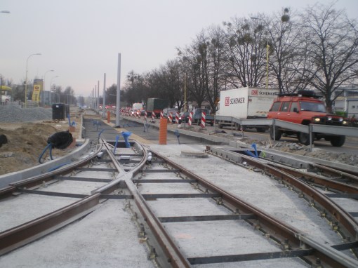 Budowa toru wjazdowego do zajezdni tramwajowej przy ulicy Towarowej (20 marca 2015)