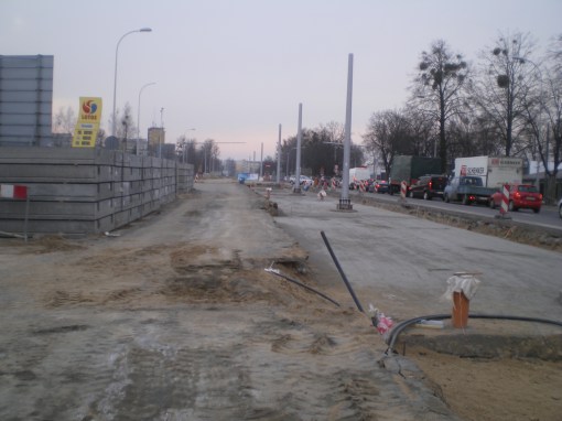 Budowa linii tramwajowej w ulicy Towarowej (20 marca 2015)