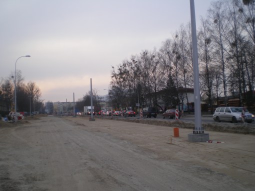 Budowa linii tramwajowej w ulicy Towarowej (20 marca 2015)