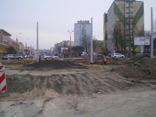 Budowa linii tramwajowej na placu Ofiar Katynia (20 marca 2015)