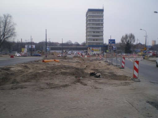 Budowa linii tramwajowej w ulicy Dworcowej (20 marca 2015)