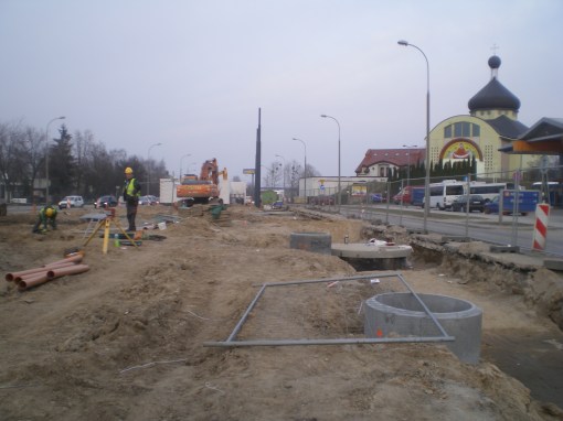 Budowa linii tramwajowej na placu Konstytucji 3 Maja (20 marca 2015)