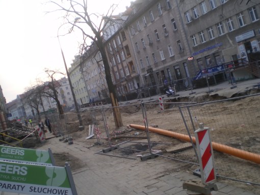 Budowa linii tramwajowej w ulicy Kościuszki (20 marca 2015)