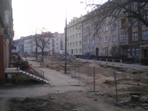 Budowa linii tramwajowej w ulicy Kościuszki (20 marca 2015)