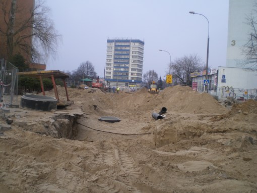 Budowa linii tramwajowej w ulicy Kościuszki (20 marca 2015)