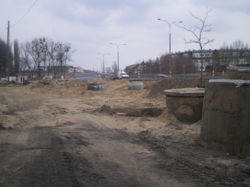 Budowa linii tramwajowej przy ulicy Tuwima (21 marca 2015)