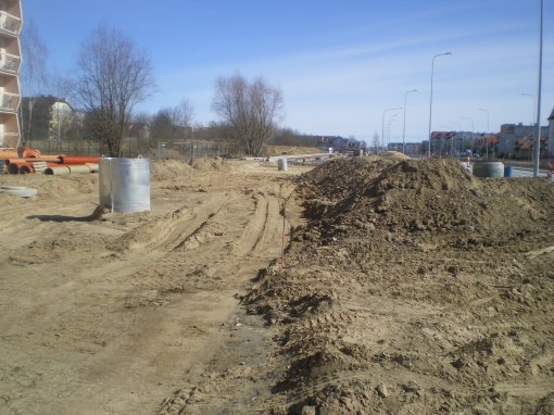 Budowa linii tramwajowej przy ulicy Witosa (22 marca 2015)