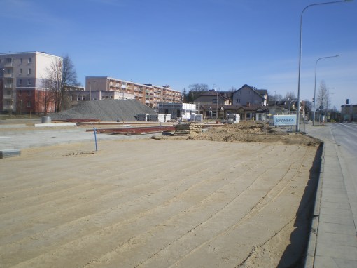 Budowa linii tramwajowej przy ulicy Witosa (22 marca 2015) - przystanek końcowy przy skrzyżowaniu z ulicą Kanta