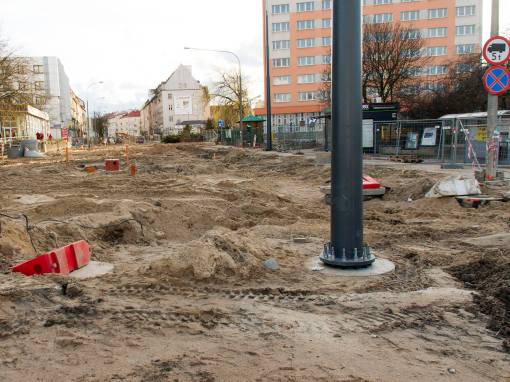 Budowa linii tramwajowej w ulicy Kościuszki (3 kwietnia 2015)
