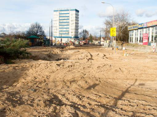Budowa linii tramwajowej w ulicy Kościuszki (3 kwietnia 2015)
