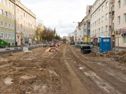 Budowa linii tramwajowej w ulicy Kościuszki (3 kwietnia 2015)