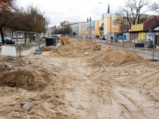 Budowa linii tramwajowej w ulicy Kościuszki (3 kwietnia 2015)