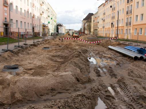 Budowa linii tramwajowej w ulicy Kościuszki (3 kwietnia 2015)
