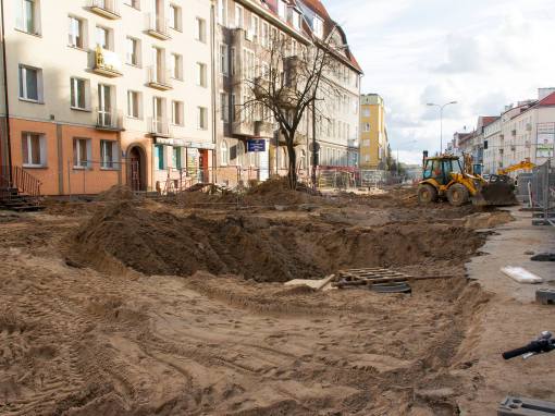 Budowa linii tramwajowej w ulicy Kościuszki (3 kwietnia 2015)