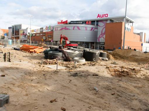 Budowa linii tramwajowej w alei Piłsudskiego (3 kwietnia 2015)