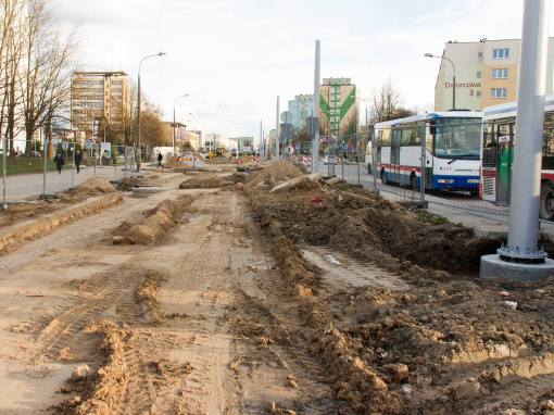 Budowa linii tramwajowej w ulicy Dworcowej (3 kwietnia 2015)