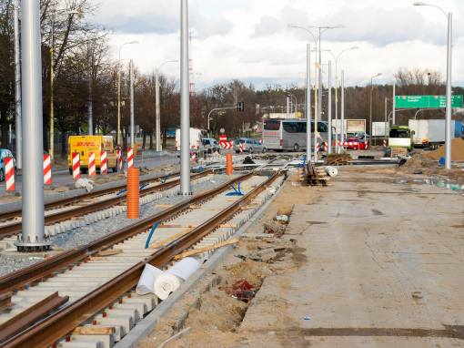 Budowa linii tramwajowej w ulicy Towarowej (3 kwietnia 2015)