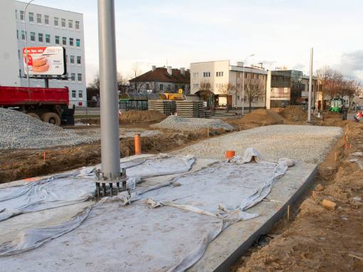 Budowa linii tramwajowej w ulicy Towarowej (3 kwietnia 2015)