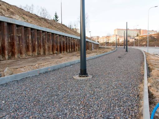 Budowa linii tramwajowej przy ulicy Obiegowej (3 kwietnia 2015)